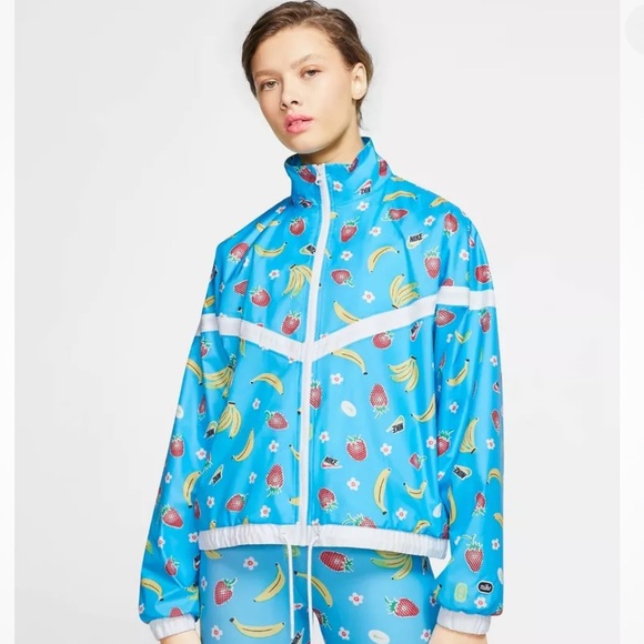 Nike women's lose fit printed woven blue white jacket size S new - Picture 1 of 11